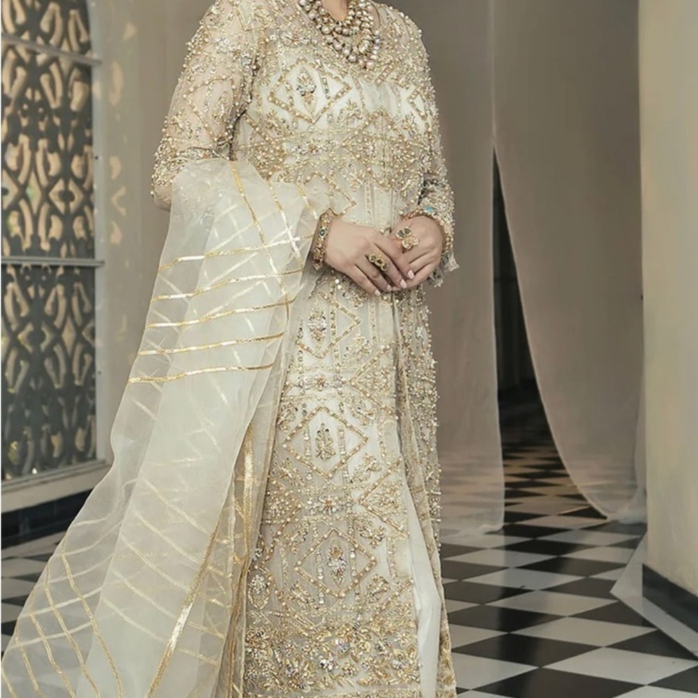Kanwal Malik White Jade- 4 piece (shirt, trouser, slip, dupatta) Size Large